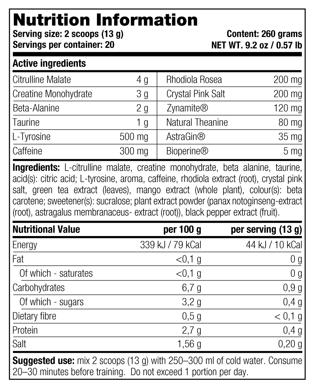 Octagon — Nutrition Information