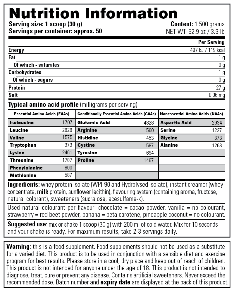 Whey Isolate — Nutrition Information
