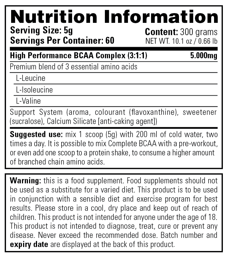 Complete BCAA - Nutrition Information