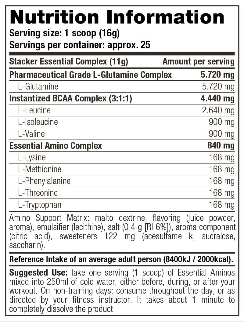 Essential Aminos - Nutrition Information.