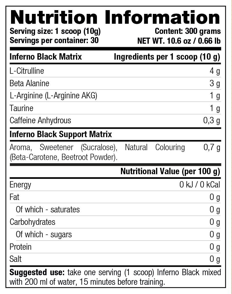 Inferno Black - Nutrition Information