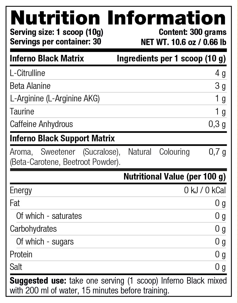 Inferno Noir - Information Nutritionnelle